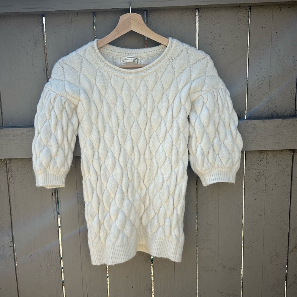 Anthropologie Cable Knit Merino Wool Blend Sweater Sz XS Fall Wardrobe Staple